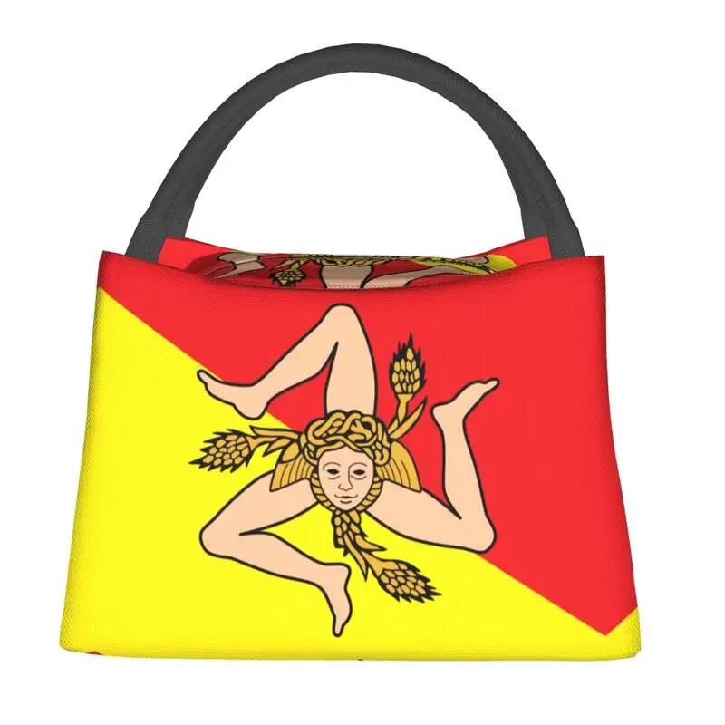 

Custom Italian Island Sicily Flag Thermal Insulated Lunch Bags Women Sicilian Bandiera Portable Lunch Tote for Office Food Box