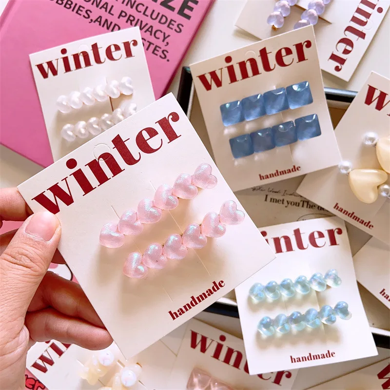 

Новые детские летние заколки для волос в корейском стиле: лазерные, в форме сердца, с эффектом водной ряби, геометрические, для девочек, милые, для челки и боковых прядей