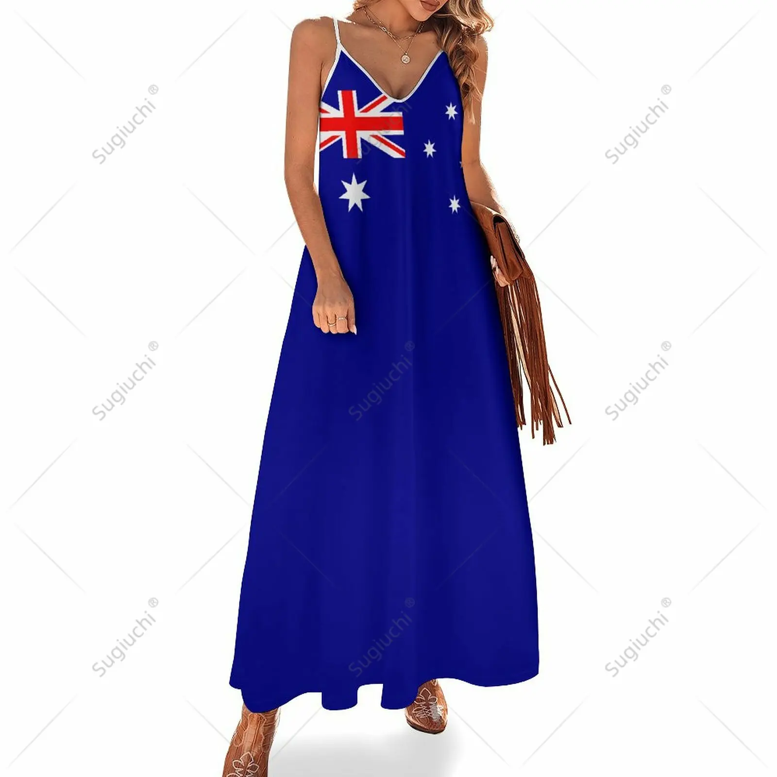 

Long Dresses Dress Australia Flag Print New Casual Sleeveless Women's V-Neck Printed Dress Swing Retro Dresses