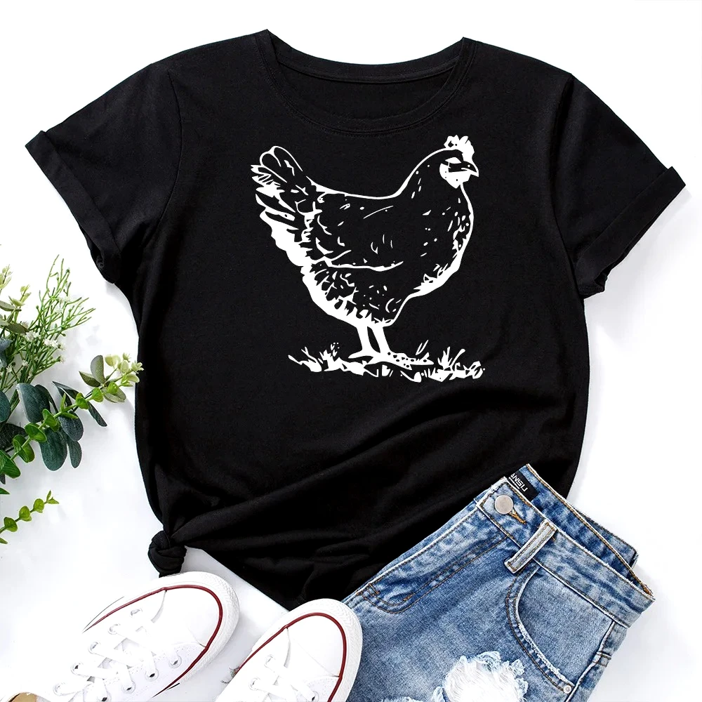

Белая женская футболка с принтом кур, с коротким рукавом, круглым вырезом, свободного кроя, летняя, забавная, в стиле 2000-х годов
