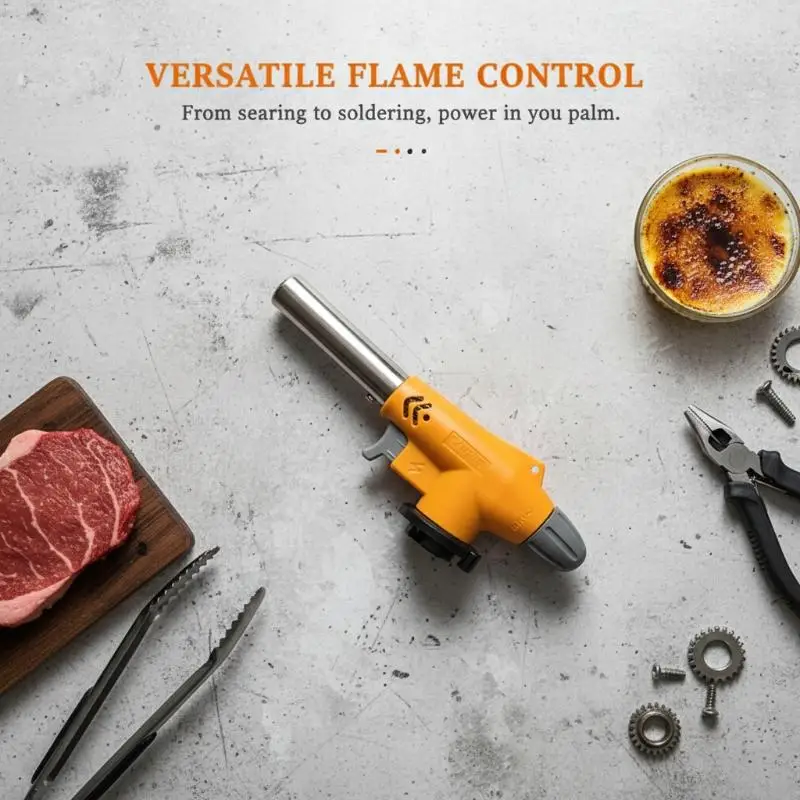 Adjustable Flame Butane Torch with Auto-Ignition & Precision Control for Soldering, BBQ, Outdoor & DIY Portable & Safety Lock
