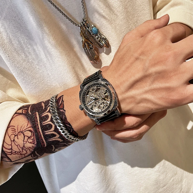 Zegarek dla człowieka Tourbillon automatyczne zegarek Skeleton męskie zegarki najwyższej marki luksusowe grawerowane Vintage mechaniczne Reloj Hombre