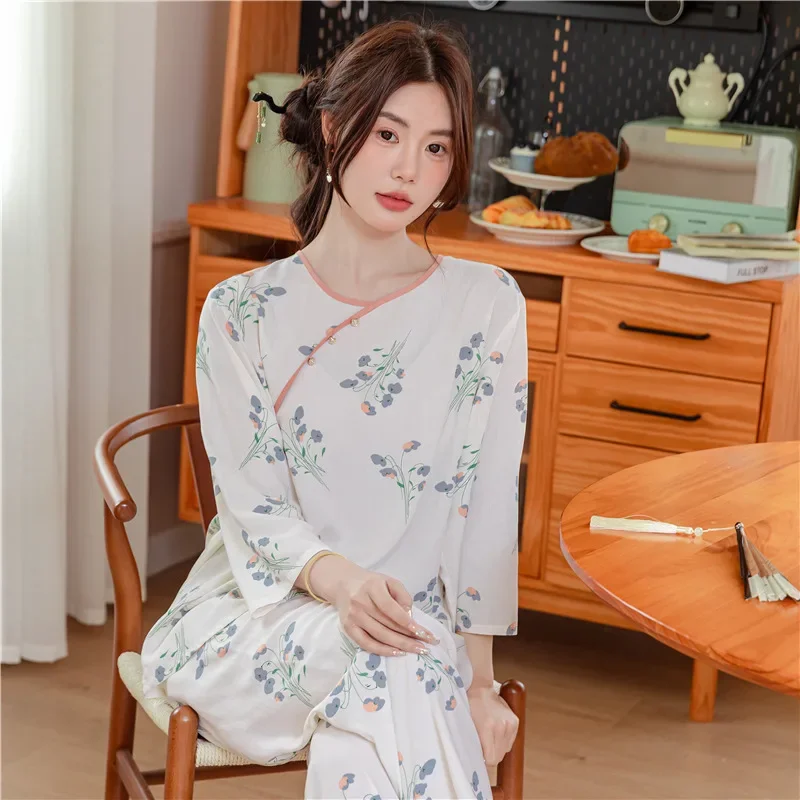 Pyjamas Spring Women's Clothing Sets New Thin Home Loose Cozy Affordable Soft Elegant High-quality Casual Cool Breathable Mature