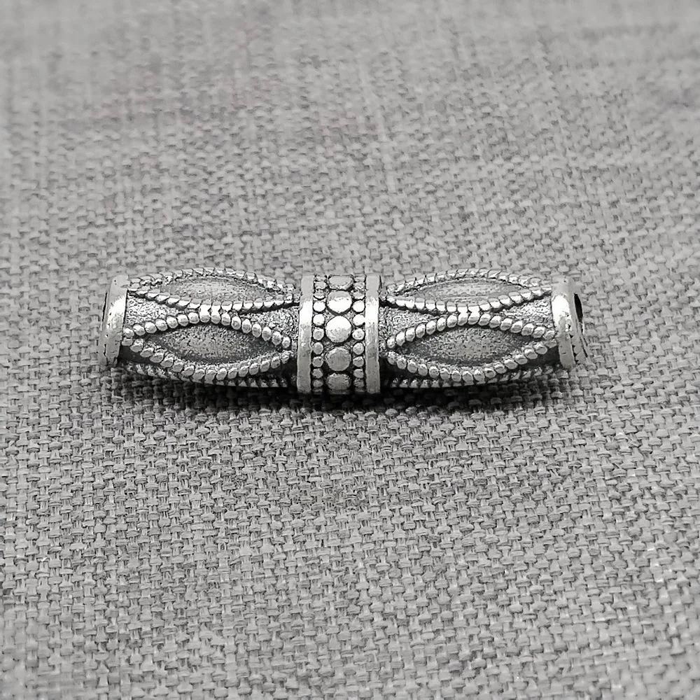 

Sterling Silver Checkered Tube Bead 925 Silver Geometry Diamond Type Bracelet Spacer