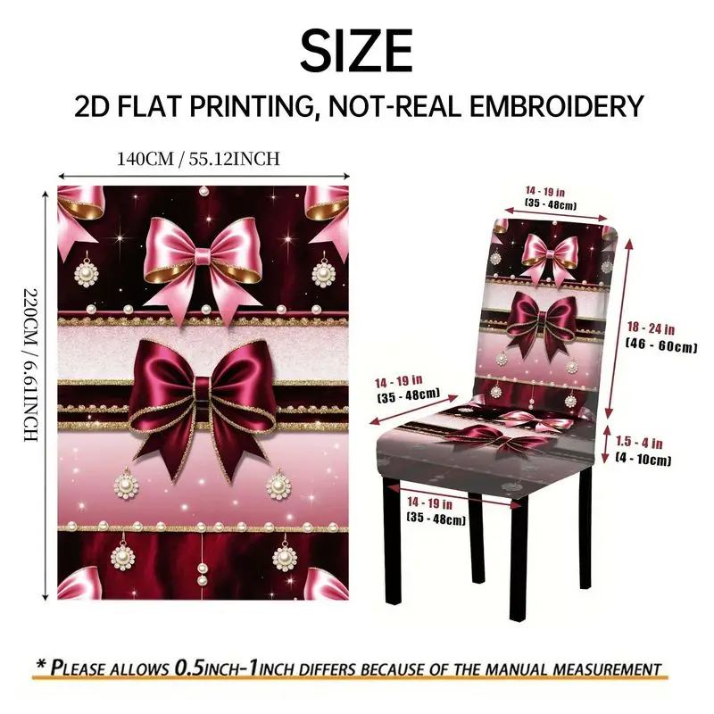 Elastic chair cover Outdoor courtyard high-back chair cover, flat pink bow snowflake pattern, restaurant chair cover set