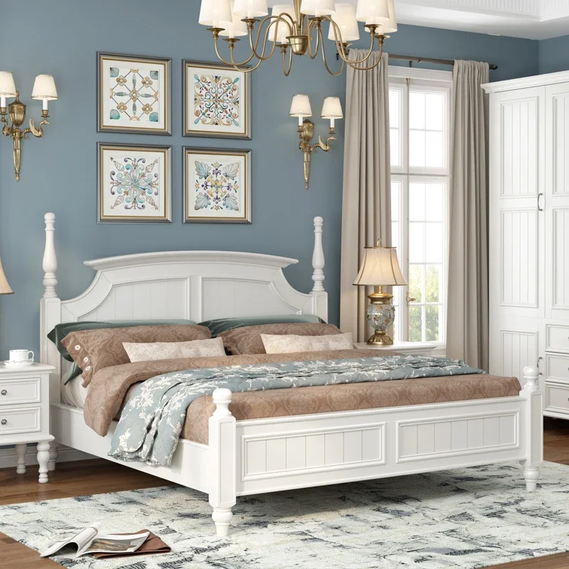 

Solid Wood Bed Modern Simple Double Bed Master Bedroom 1.5 M 1.8 M White Small Apartment Storage Bed Furniture