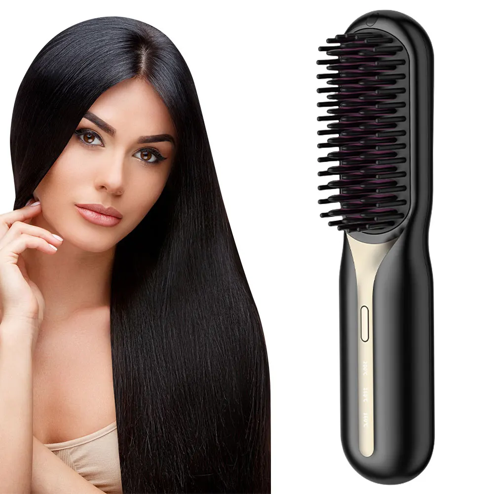 Cordless Hair Straightening Comb 3 Temp Settings Portable Straightening Brush Hair Straightener Comb for All Hair Types