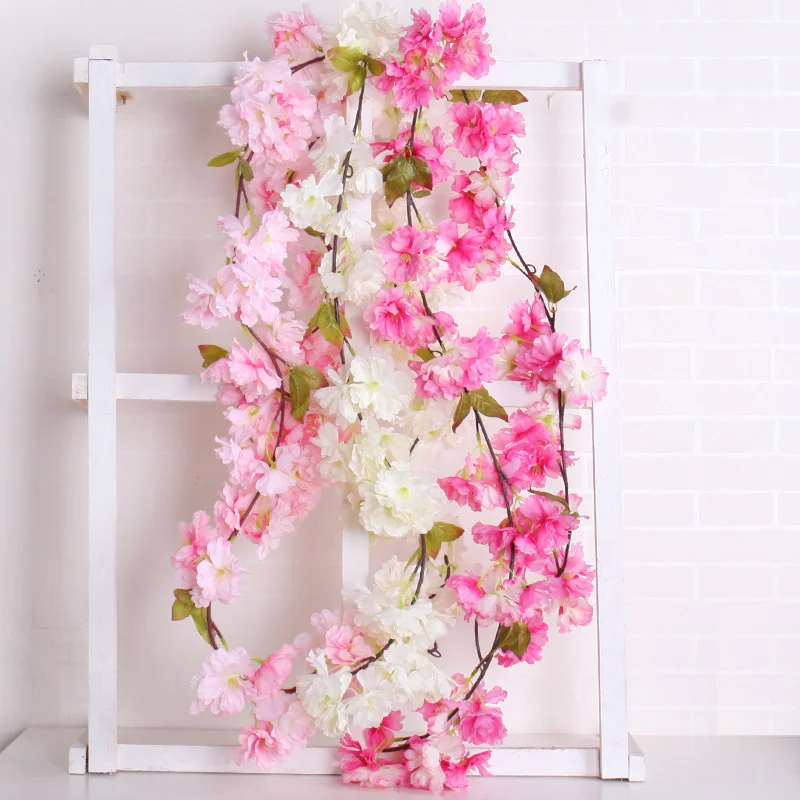 Artificial Hanging Flowers Garland Cherry Blossom Fake Plants Vines for Outdoor Home Wall DIY Wreaths Wedding Arch Garden Decor