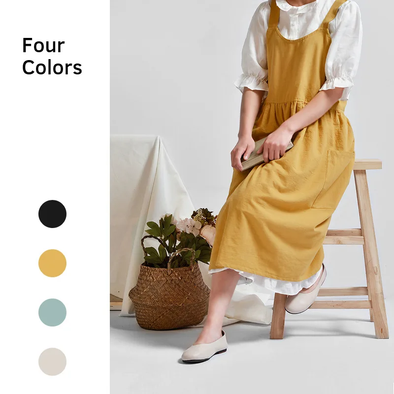 

Cotton Linen Aprons for Women with Pockets Cross Back Aprons Dress for Gardening Cooking, Baking, Flower Arrangement, Kitchen