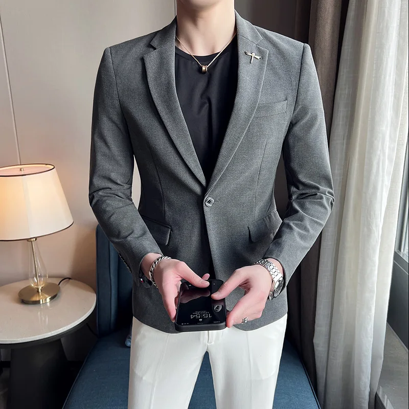 Luxury Men Blazer Spring and Autumn Fashion Men\'s Solid Color Casual Business Suit Jacket Groom Wedding Dress Party Suit Coat