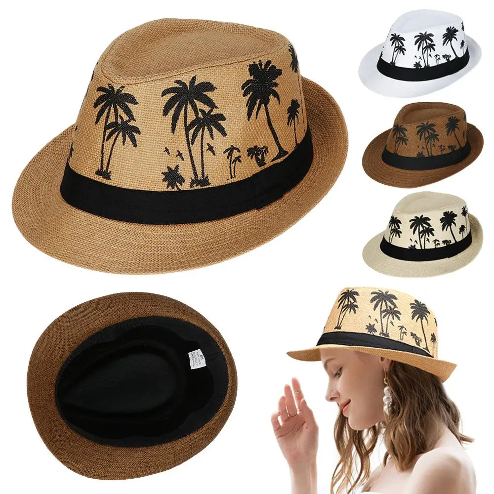 New Spring Summer Beach Cap Men Women Coconut Trees Pattern Top Hats Fedora Cap Jazz Hat Casual Fashion Sun Hat