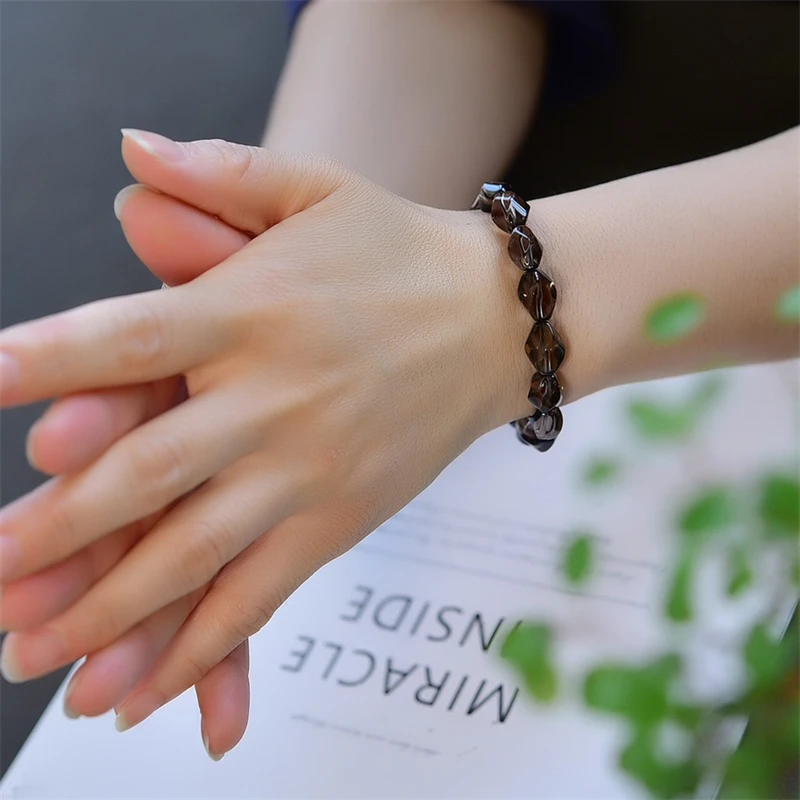 Natural Smoky Quartz S-shaped Bead Bracelet Charms Handmade Fortune Energy Bangle Mineral Woman Amulet Jewelry Gift 1PCS 8X14MM view 6