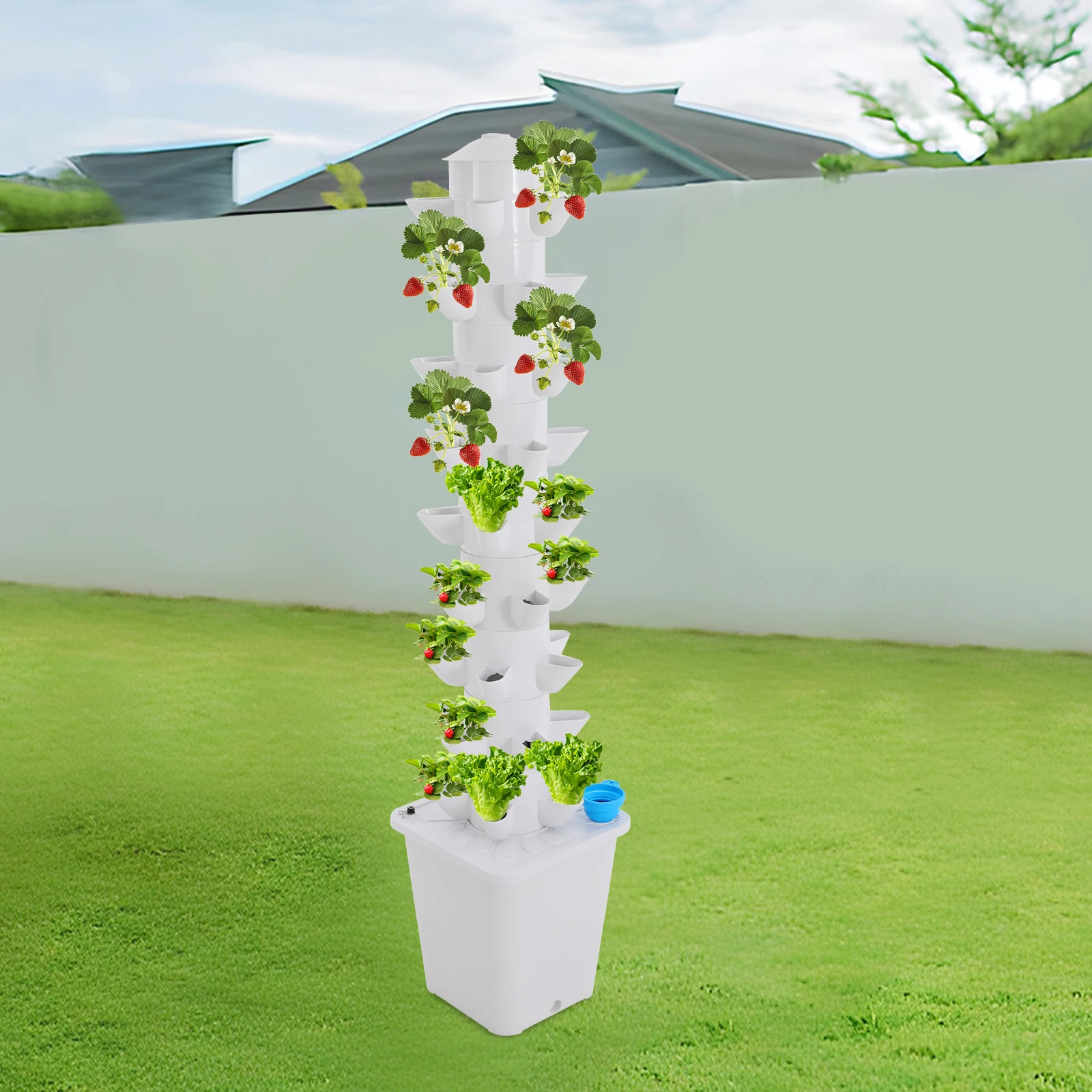 Système de culture hydroponique, kit de jardin d'intérieur à 9 niveaux et 45 trous avec pompe à eau pour la culture de fraises, laitues, légumes et fleurs