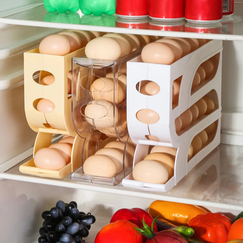 Household Automatic Rolling Egg Storage Box Kitchen Refrigerator Side Door Egg Preservation Rack 30 Egg Boxes 3layer Egg Storage