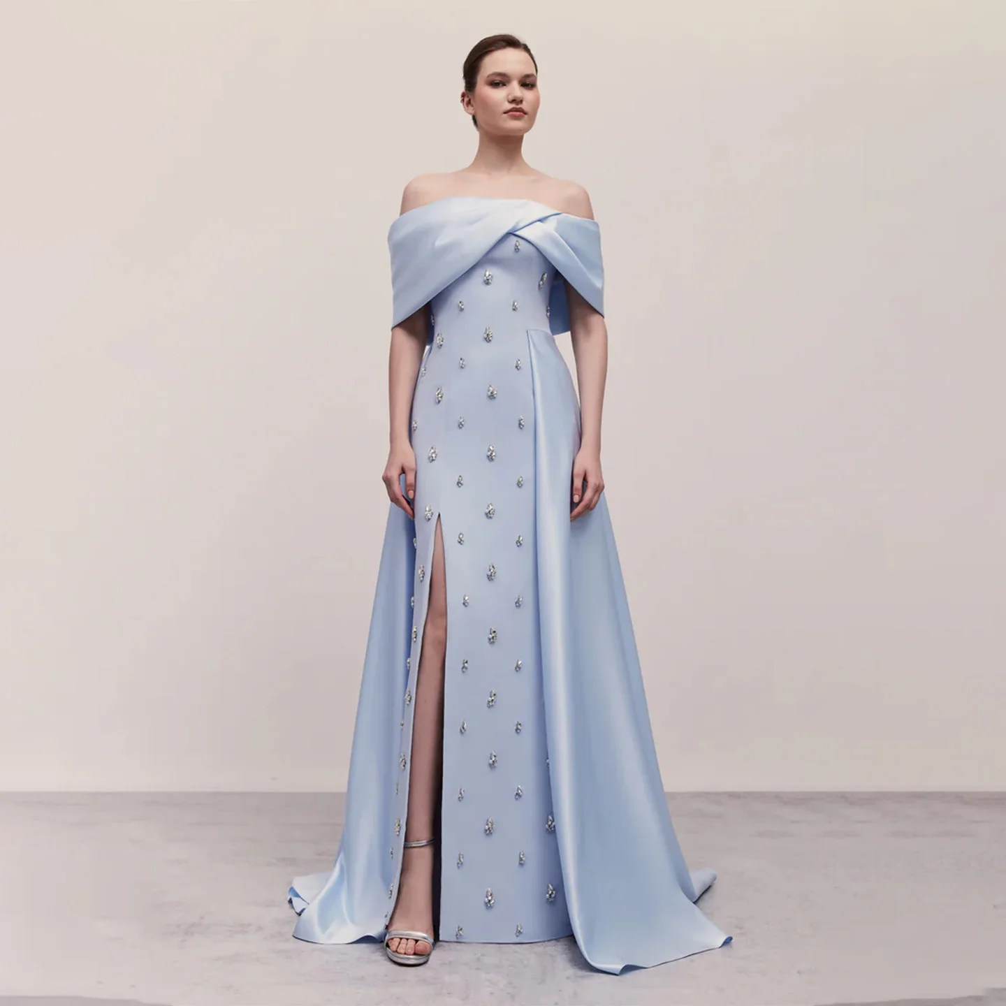 Sharon Said Dubai Blue Off Shoulder Evening Dresses with Beading Overskirt for Women Wedding Formal Gown SF279 Customized