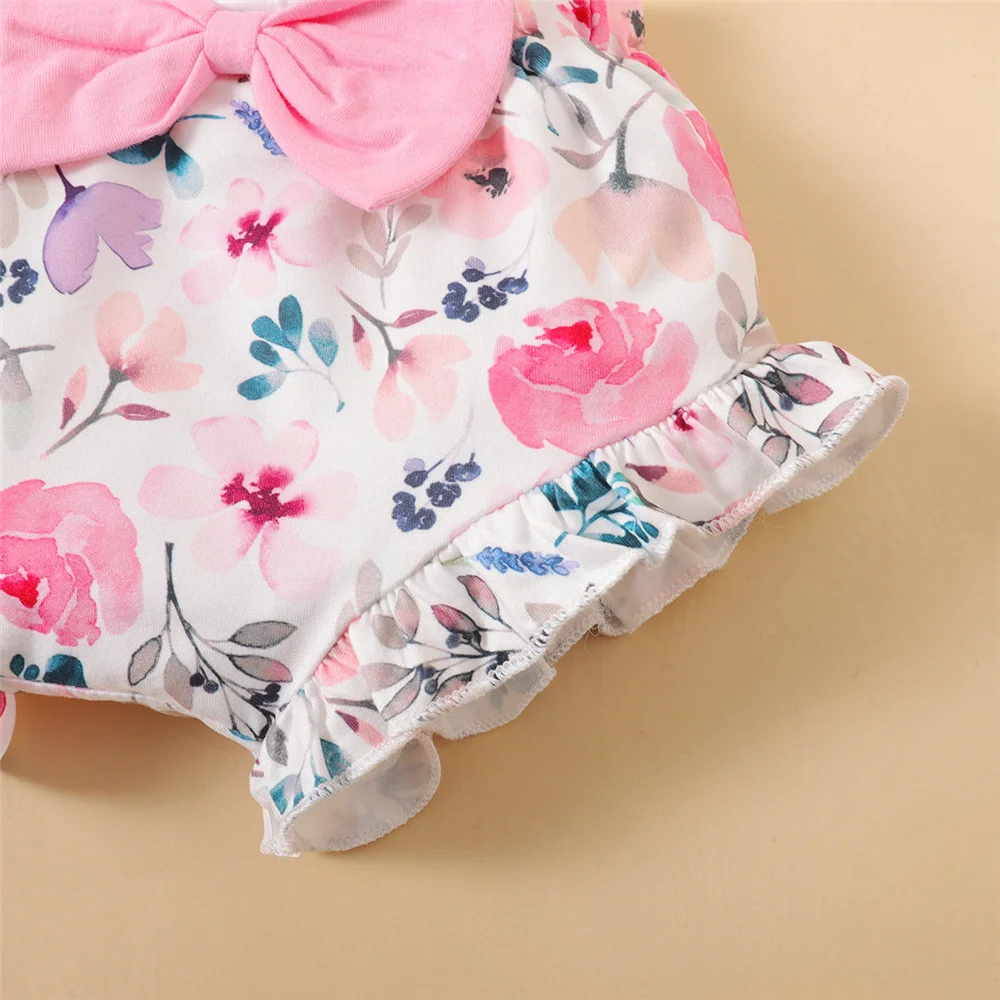 0-18Months Newborn Baby Girl Clothes Mommy\'s Girl Print Sleeveless Romper Top+Flowers Shorts+Headband Summer Lovely 3PCS Outfit