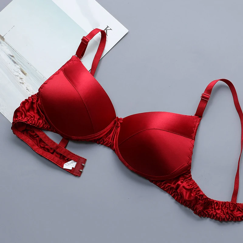 Mulberry Silk Bra Women Soft Satin Push Up Brassiere Solid Color Smooth Comfort Breathable Sexy Underwear Lady Seamless Lingerie