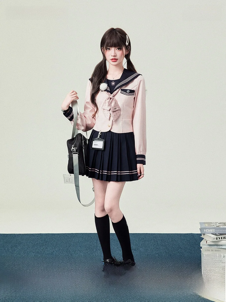 

Оригинальный дизайн Long Sve Pink orm Sailor Outfit School orm Sle Sakura Pattern Дышащий Легкий женский irt