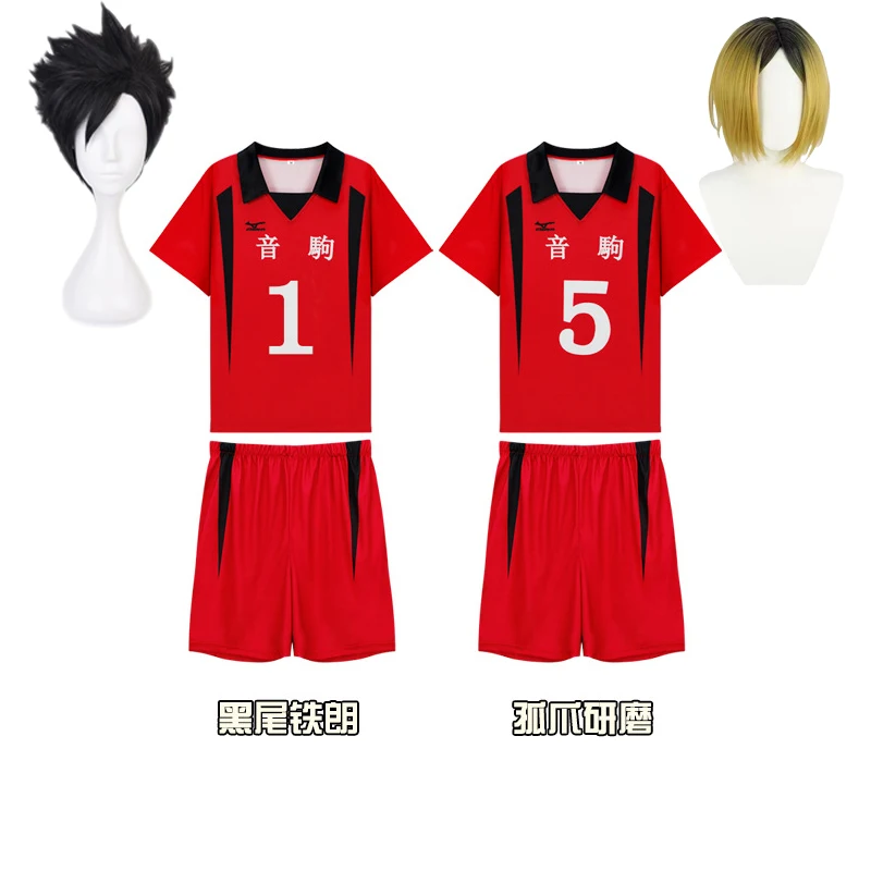 

Anime Haikyuu Nekoma Jersey Uniform Wig Kenma Kozume Tetsurou Kuroo Cosplay Costume No. 5 No.1 Sweaters Short Sleeve Sportswear