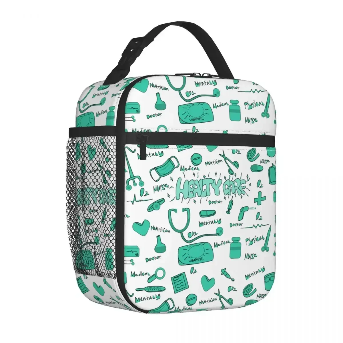 Doodle Art With Health Care And Medicine Insulated Lunch Bags High Capacity Cooler Bag Tote Lunch Box Beach Picnic Men Women