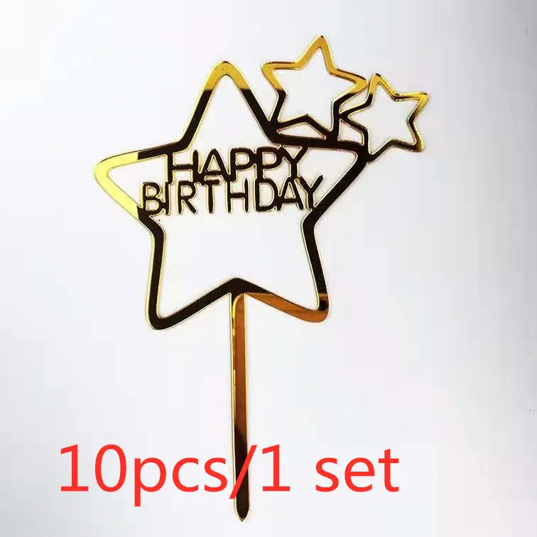 10 Stück Happy Birthday Tortendekoration Gold Acryl Kuchenflagge für Kindergeburtstag Geschenk Tortendekoration Backzubehör – Detail 20