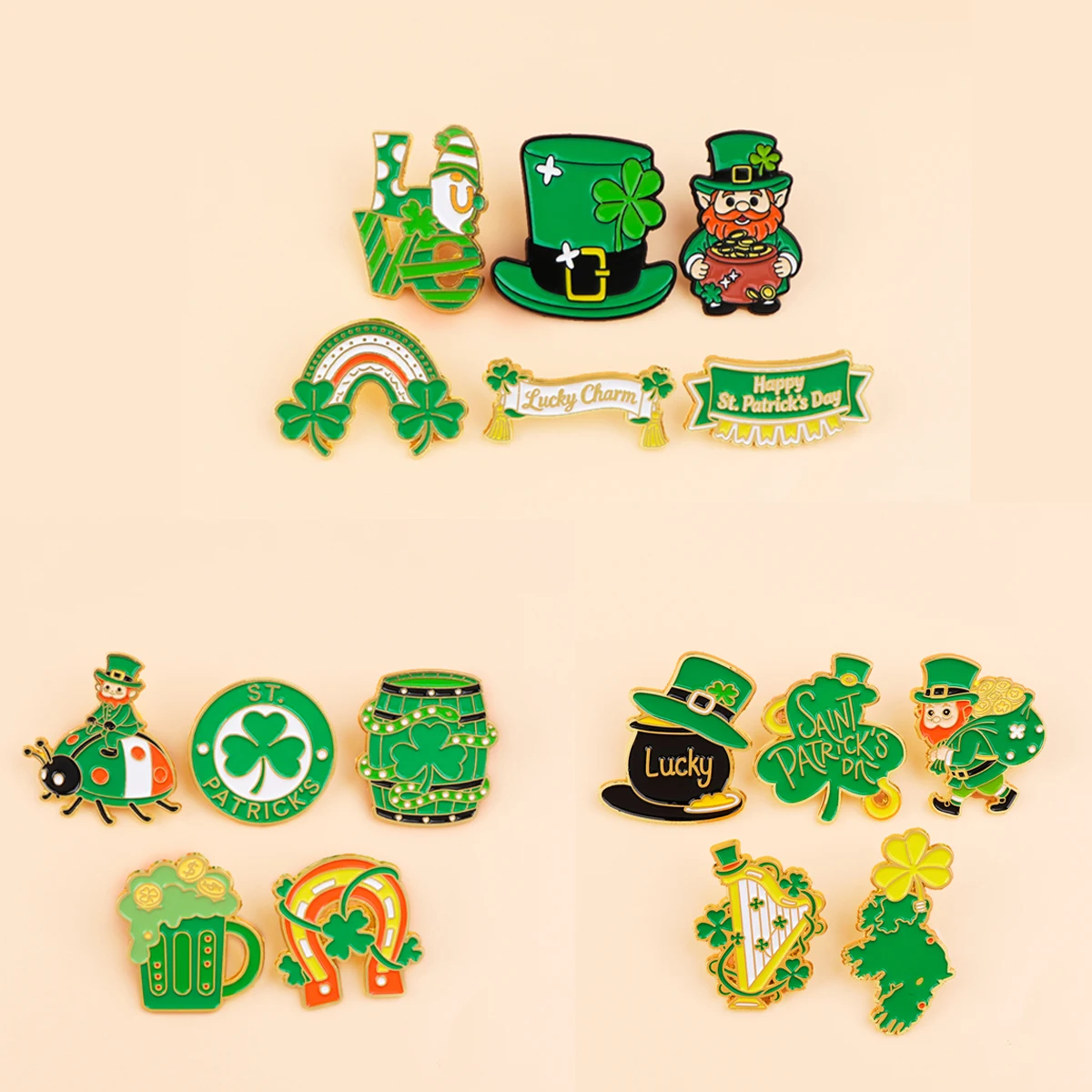 

Lucky St Patricks Day Enamel Pin Green Leaves Brooches Lapel Pins for Backpacks Jeans Brooches Adorn Jewelry Friend Family Gift