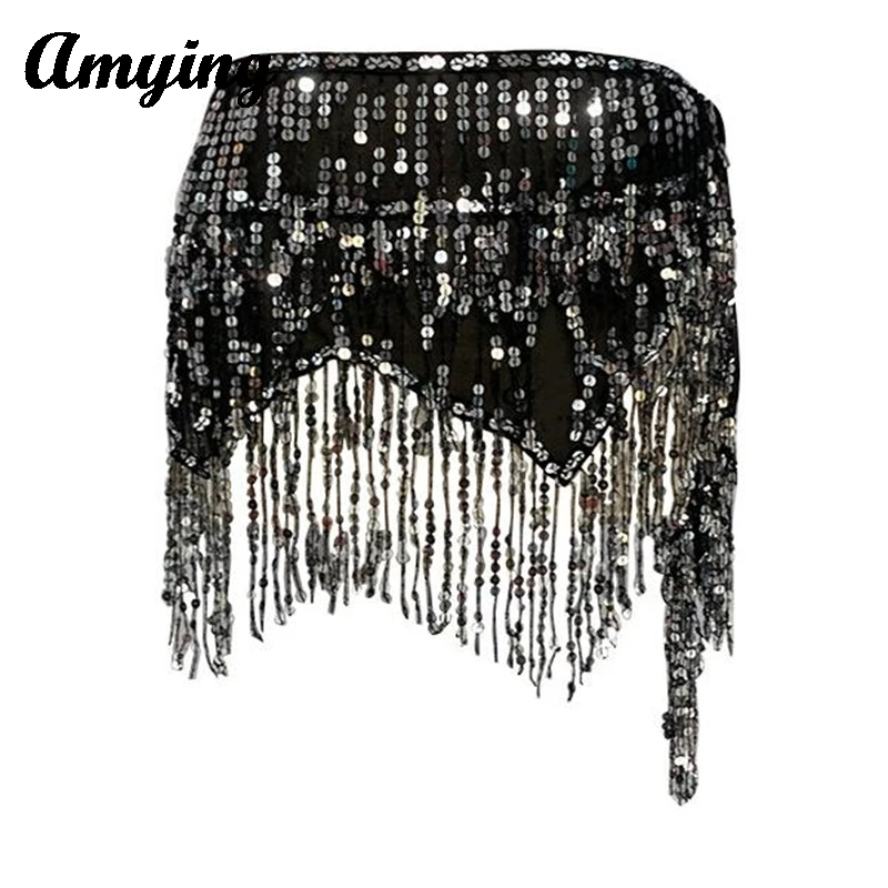 Lady Belly Dance Hip Skirt Belly Dance Tassel Waist Chain Bohemian Hip Scarf Skirt New Sequin Belt Performance Waist Scarf