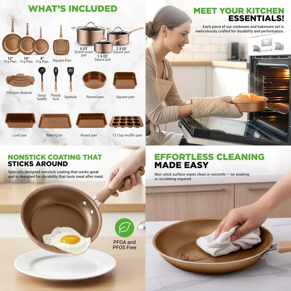 

Non-Stick 20-Piece Cookware Set: Professional Pots & Pans with Cool Handles, Safe for All Cooktops, Easy to Clean