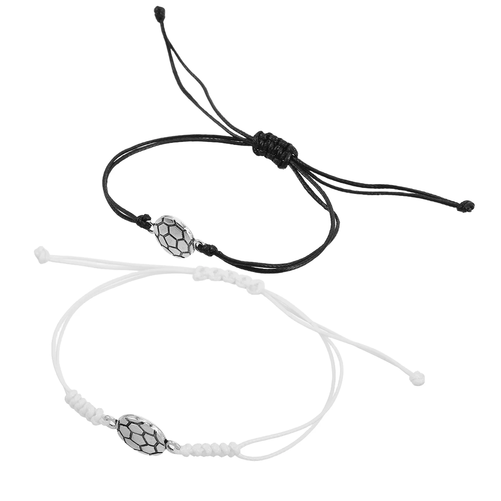 

2pcs Football Pendant Black White Braided Adjustable Sport Bracelets Handcrafted Soccer Charms Team Jewelry Pop Accessories