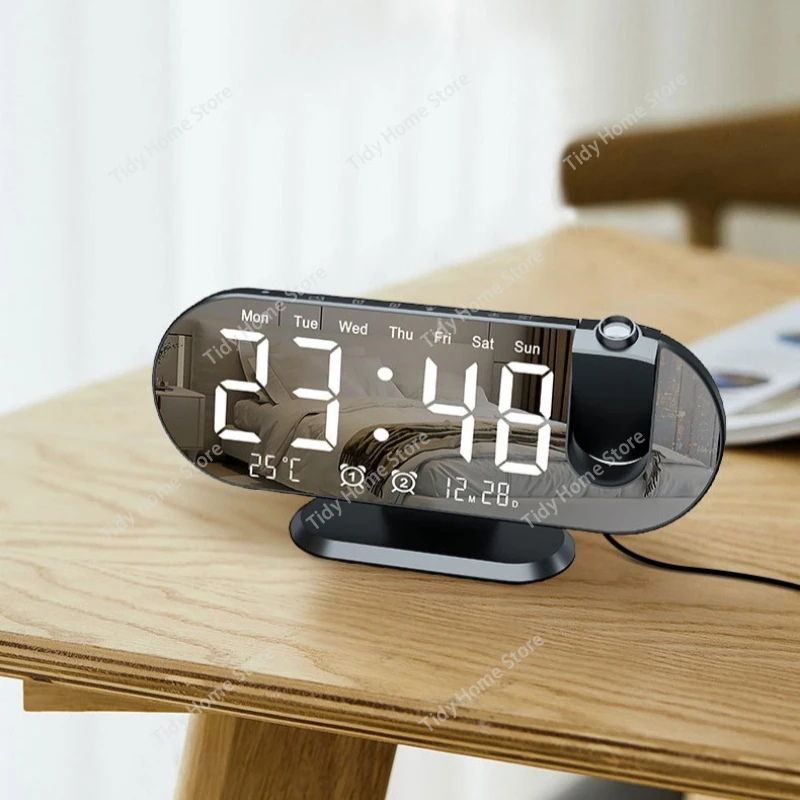 RGB多機能ラジオ投影時計、温度と湿度のデジタル投影時計、ミラー電子時計