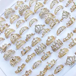 Wholesale 5pcs/Lot Fashion Crown Rhinestone Crystal Rings For Women Gold Silver Plated Engagement Wedding Finger Jewelry Gift