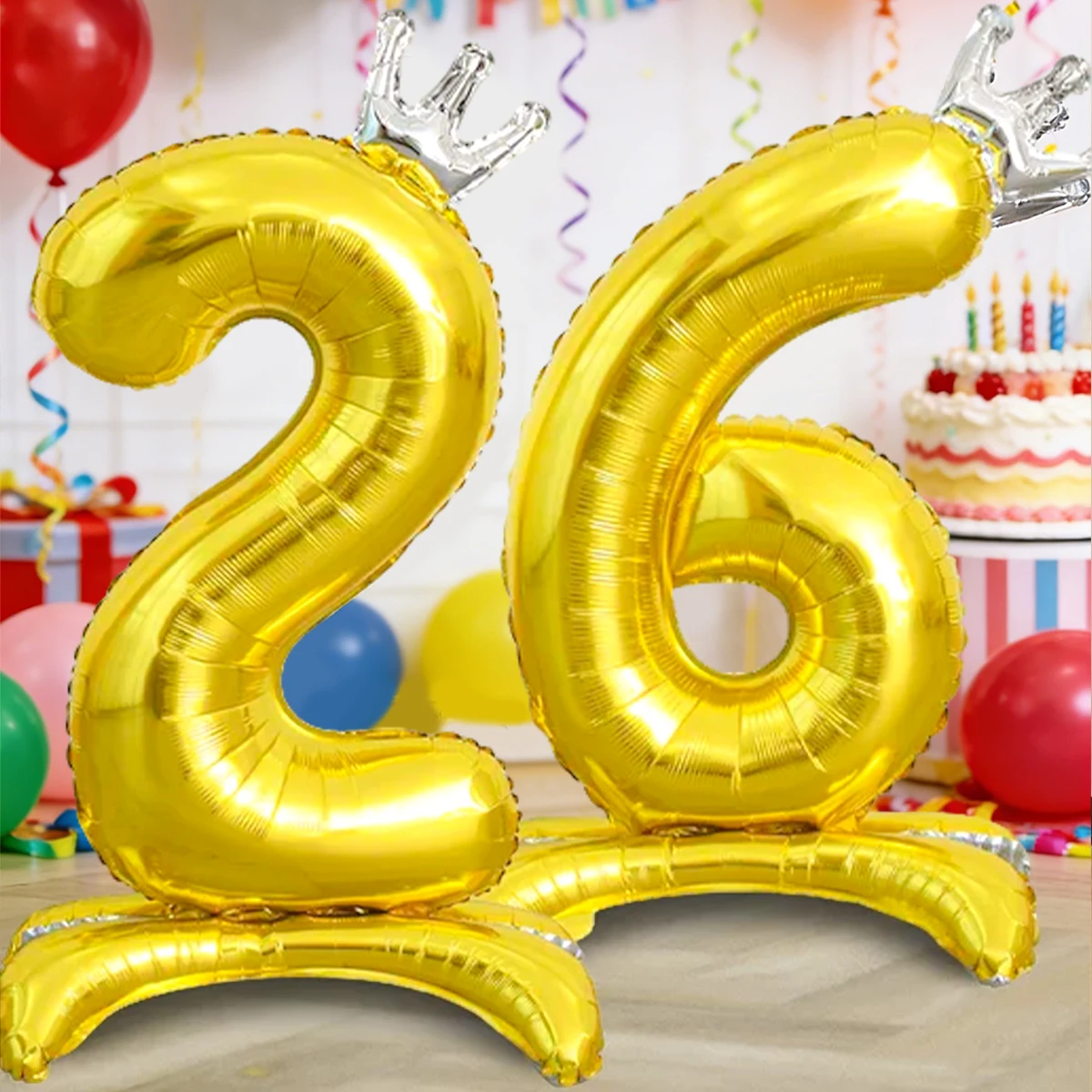 1 Großer 40-Zoll Goldener Kronen-Zahlenballon mit Sockel, Geburtstagsparty-Dekoration, Foto-Requisite, Jubiläumsgeschenk – Detail 3