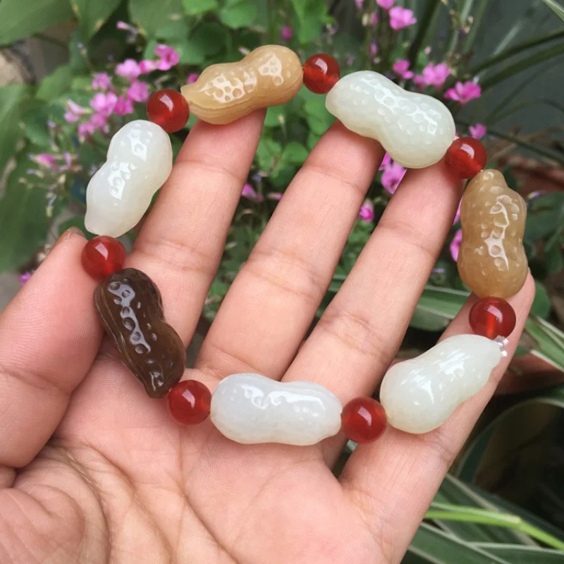 

Natural Hetian Jade Peanut Meaning Good Things Unisex Bracelet