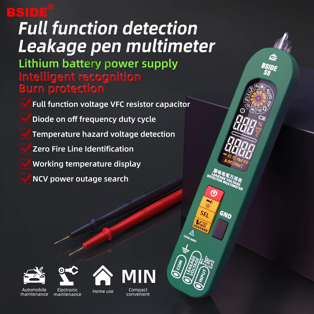 

BSIDE USB Charge Leakage Voltage Non-Contact Voltage Tester Auto Range AC DC Digital Multimeter True RMS Capacitance Ohm Diode