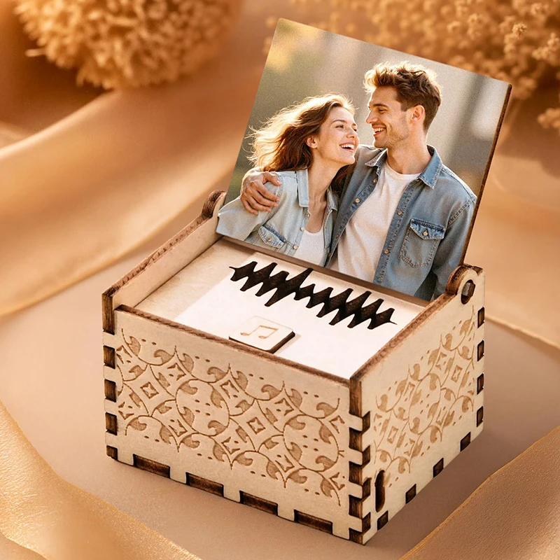 Caja Musical Digital Personalizada, Caja Musical de Madera con Foto y Texto Personalizados, Grabación de Voz con Cualquier Canción, Regalo de Joyería