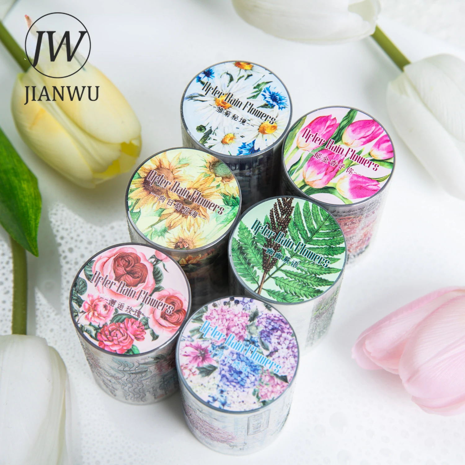 JIANWU 60mm*200cm Flowers After The Rain Series Vintage Plant Material Decor PET Tape Creative DIY Journal Collage Stationery