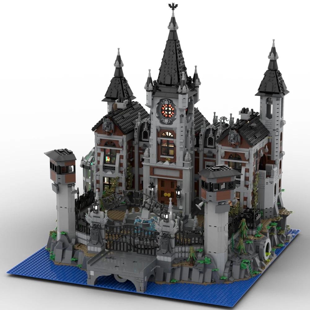 BuildMoc Modular Elizabeth Arkham Asylum Castle Building Blocks Set Retro Medieval Ghost House Bricks Toys For Children Kid Gift