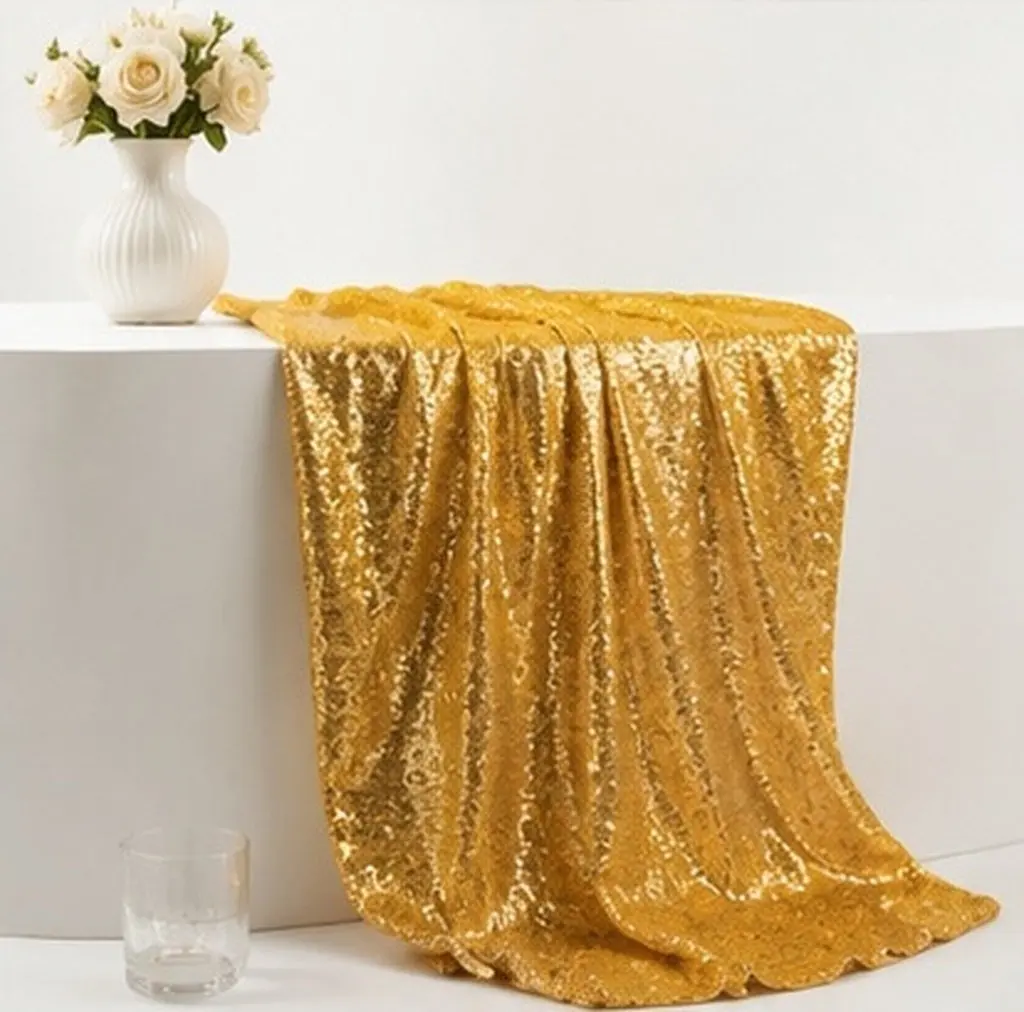 Elegant Jewel-Embellished Sequin Tablecloth Modern Wedding Decor Banquet Party Table Setting Linen Table Cover 0.8x0.8m Golden