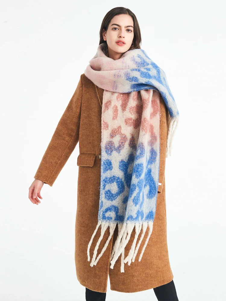 Mulheres inverno retro malha longo cachecol senhoras casual leopardo borla quente cachecol mujer foulard grosso envoltório xale 2025 novo