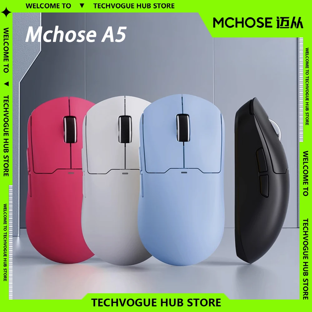 Mchose A5 Pro Max Ultra Gaming Mouse Paw3395 Lightweight Wireless Bluetooth Tri Mode Custom Mice Pc Gamer E-Sports Accessories