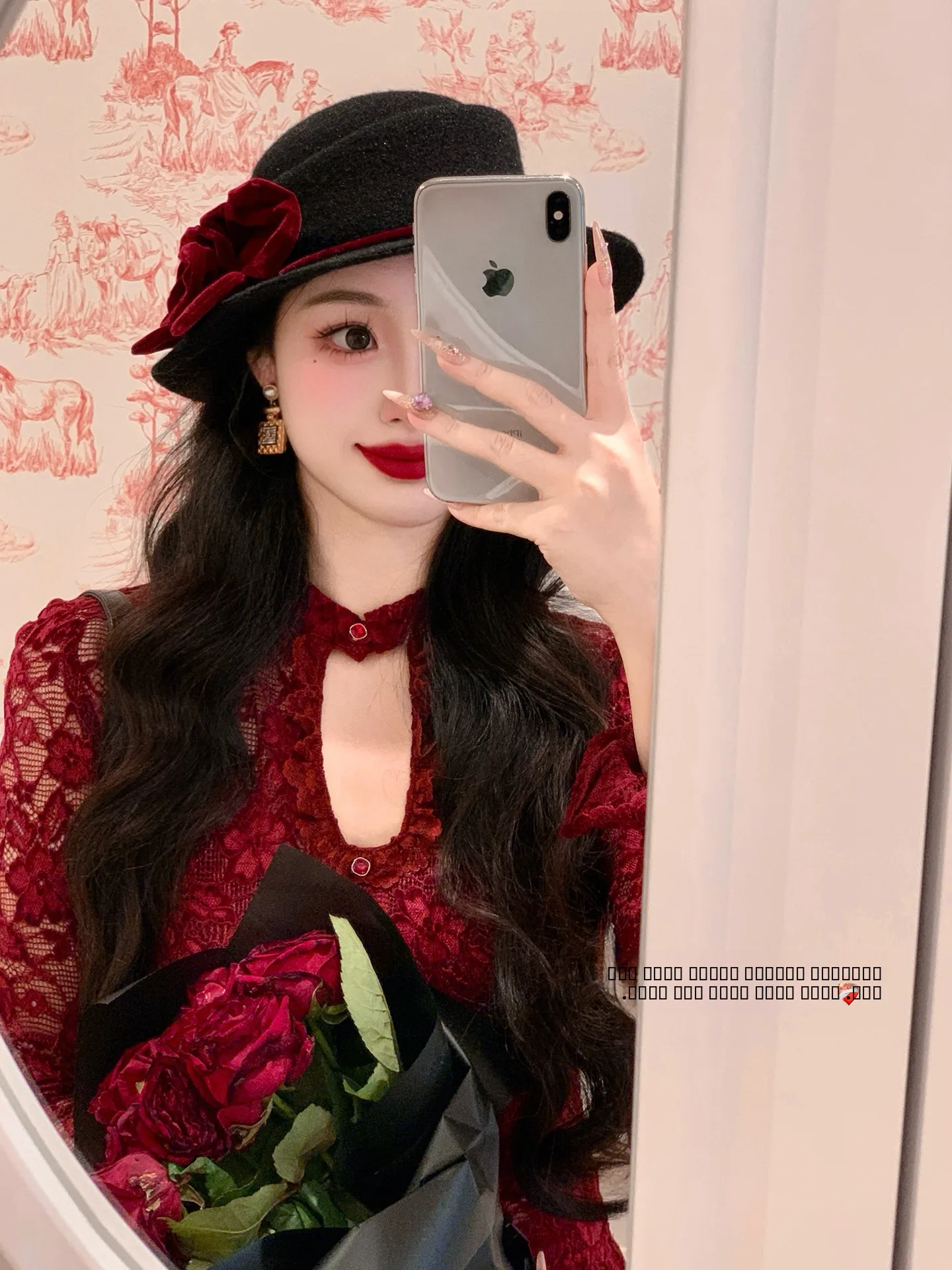 

Красный бархатный комплект из кружевного полупрозрачного топа и юбки для девочек: летнее вечернее платье с длинными рукавами и высокой талией