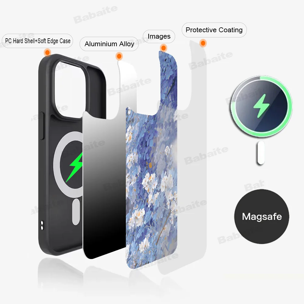 Dark Style Blue Oil Painting Flower Phone Case Magnetic Case For IPhone 16 14 13 12 15 Pro Max Plus For Magsafe Wireless Cover