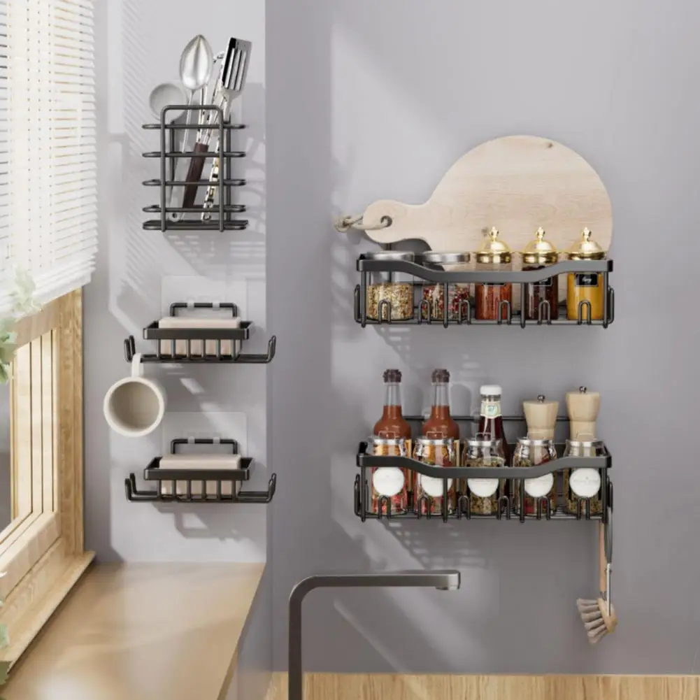 Traceless Bathroom Organizer Self-adhesive Shower Caddy Soap Holders with Strong Load-bearing Storage Racks Easy Installation