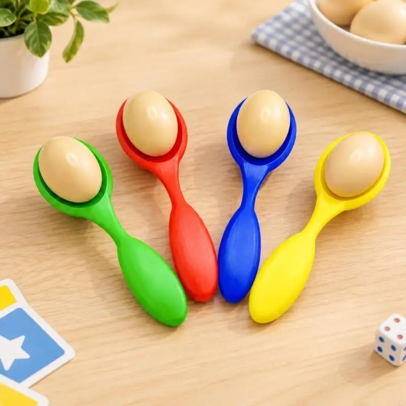 Spoon Carrying Challenge with 4 Colorful Spoons and 4 Pretend Game Props, Recessed Bowls for Family Races and Classroom 24BD