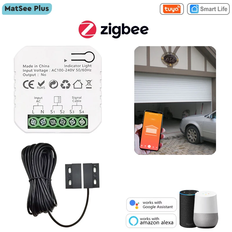 

Tuya Smart ZigBee Гаражные ворота Раздвижные ворота Приложение Дистанционное управление Открытие, закрытие и таймер Поддержка Alexa Google Home Tuya Gateway Needed