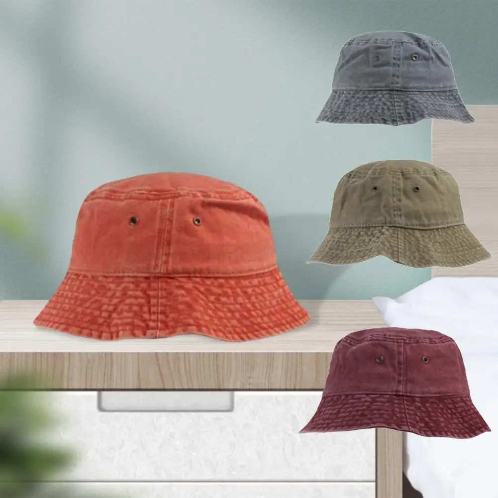 Fisherman Hat Washed Denim Fishing Cap Solid Color Foldable  Stylish Fashion Men Women Bucket Cap Sun Hat