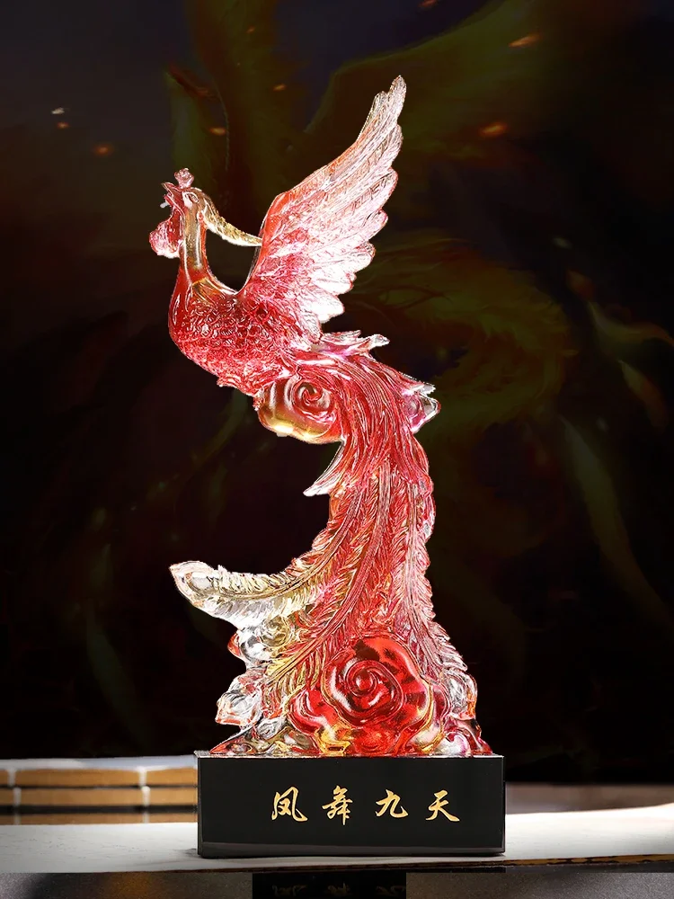 

Colored Glaze Phoenix Figurine Crystal Colorful God Fire Bird Dance Fly High Wonder Statue Sculpture Ornament Home Office Decor