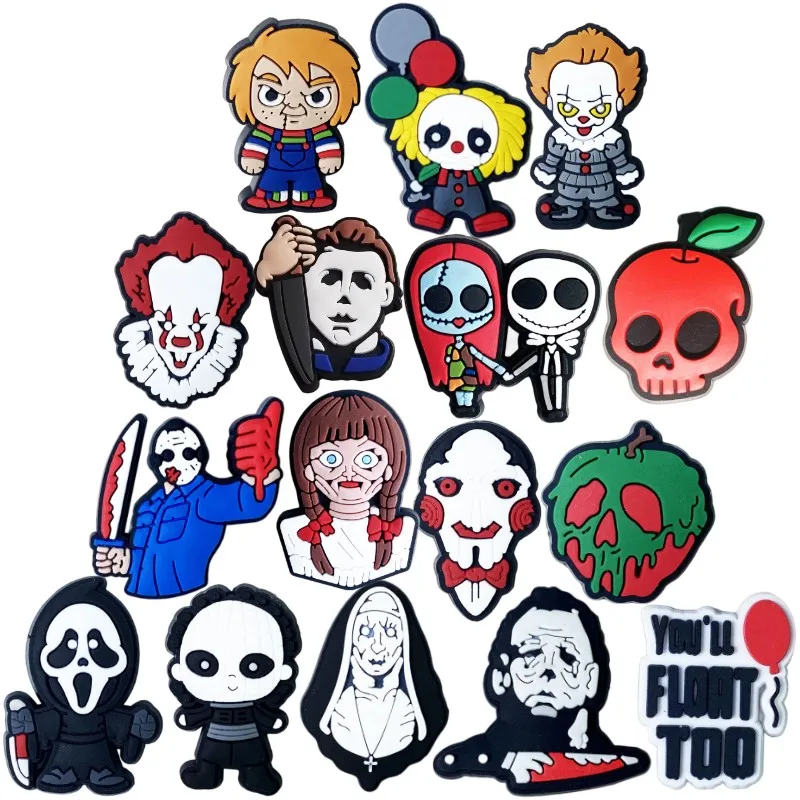 16pcs Halloween Shoe Charms: Horror Movie Collection For Clogs, Sandals & More - Perfect Party Favors For Teen Men & Women