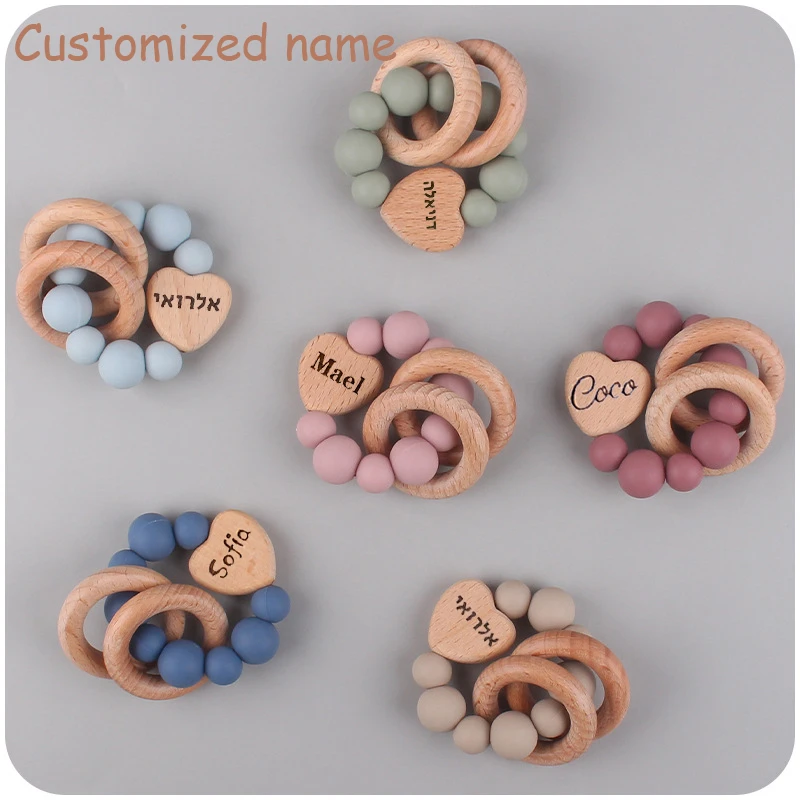 Personalized Customized Name Baby Pacifier Clips Chains Teething Bracelet Toy DIY Beech Wood Silicone Beads Dummy Nipple Holder