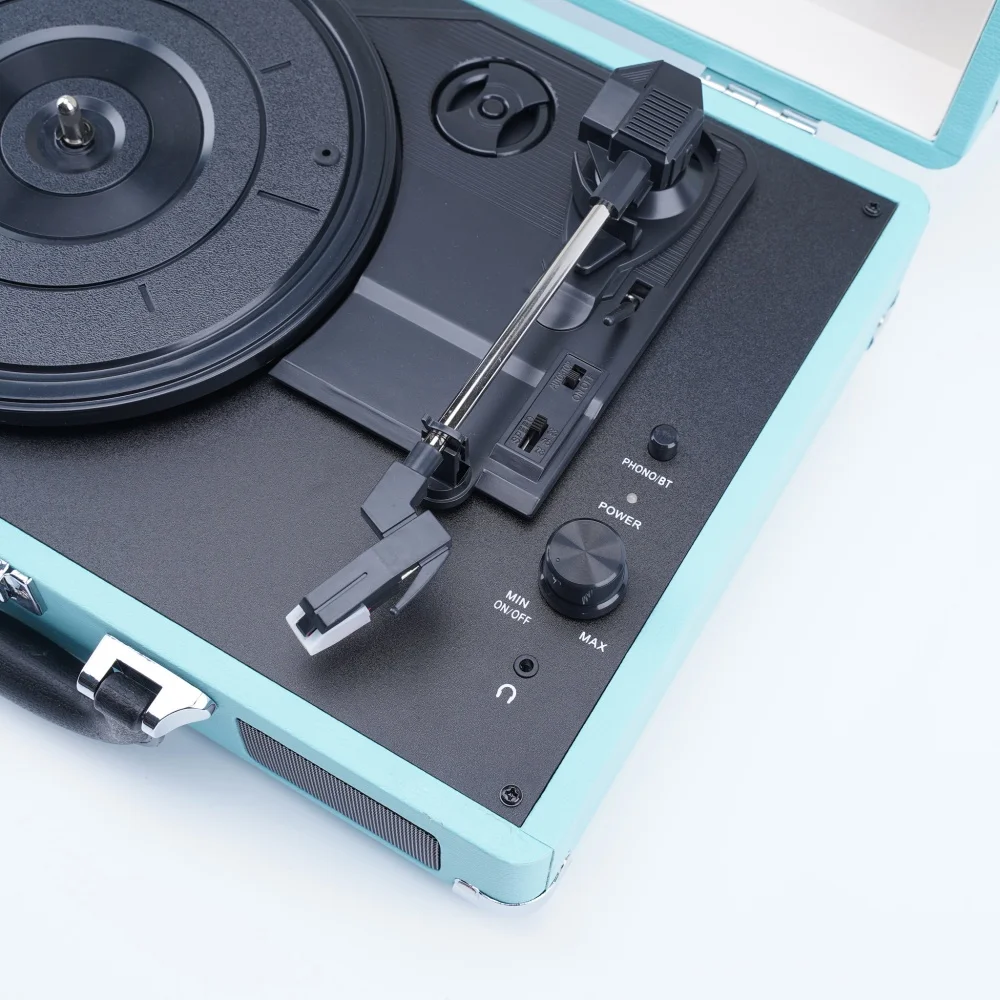Vintage Gramophone Record Player with Bluetooth USB Speaker Wood and Leather Cover Disc Working Music Player